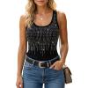 image:imageCHICME Rhinestone Square Neck Tank Top for Women Slim Fit Sleeveless Sparkly Casual Daily Wear TopBlack