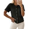 image:imageCHICME Short Sleeve Tops for Women Round Neck Button Front Textured Casual Blouse for Spring SummerBlack