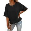 image:imageCHICME Womens Summer Boho Tops Dressy Casual Crewneck Short Sleeve Blouse Ruffle Hem Eyelet Shirts Beach VacationBlack