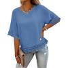 image:imageCHICME Womens Summer Boho Tops Dressy Casual Crewneck Short Sleeve Blouse Ruffle Hem Eyelet Shirts Beach VacationDark Blue