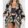 image:imageCHICME Womens Floral Print Swimsuit Coverup Batwing Sleeve Hollow Out Beach Cover Up Summer Cardigan Loose SwimwearBlack