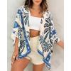 image:imageCHICME Womens Floral Print Swimsuit Coverup Batwing Sleeve Hollow Out Beach Cover Up Summer Cardigan Loose SwimwearBlue