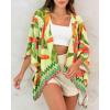 image:imageCHICME Womens Floral Print Swimsuit Coverup Batwing Sleeve Hollow Out Beach Cover Up Summer Cardigan Loose SwimwearLight Green
