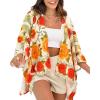 image:imageCHICME Womens Floral Print Swimsuit Coverup Batwing Sleeve Hollow Out Beach Cover Up Summer Cardigan Loose SwimwearApricot