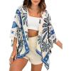image:imageCHICME Womens Floral Print Swimsuit Coverup Batwing Sleeve Hollow Out Beach Cover Up Summer Cardigan Loose SwimwearBlue