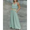 image:imageCHICME 2 Piece Outfits for Women Summer Sleeveless Twist Tank Top and Wide Leg Pant Sets Casual Travel Airport Outfits FlowyLight Green