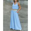 image:imageCHICME 2 Piece Outfits for Women Summer Sleeveless Twist Tank Top and Wide Leg Pant Sets Casual Travel Airport Outfits FlowyLighted Blue