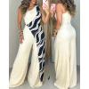 image:imageCHICME Jumpsuits for Women Dressy 2026 One Shoulder Printed Wide Leg Romper Casual Vacation Summer Outfits with PocketsAbeige