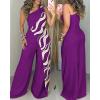 image:imageCHICME Jumpsuits for Women Dressy 2026 One Shoulder Printed Wide Leg Romper Casual Vacation Summer Outfits with PocketsPurple