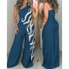 image:imageCHICME Jumpsuits for Women Dressy 2026 One Shoulder Printed Wide Leg Romper Casual Vacation Summer Outfits with PocketsPurplish Blue
