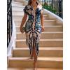 image:imageCHICME Summer Dresses for Women Floral Print Plunge V Neck Midi Dress Casual Ruched Slit Bodycon Party DressPrinted Blue