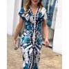 image:imageCHICME Summer Dresses for Women Floral Print Plunge V Neck Midi Dress Casual Ruched Slit Bodycon Party DressPrinted Blue