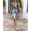 image:imageCHICME Summer Dresses for Women Floral Print Plunge V Neck Midi Dress Casual Ruched Slit Bodycon Party DressPrinted Blue
