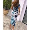 image:imageCHICME Summer Dresses for Women Floral Print Plunge V Neck Midi Dress Casual Ruched Slit Bodycon Party DressPrinted Blue