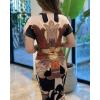 image:imageCHICME Summer Dresses for Women Floral Print Plunge V Neck Midi Dress Casual Ruched Slit Bodycon Party DressPrinted Brown