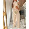 image:imageCHICME Two Piece Sets for Women Summer Outfits Short Sleeve Top Wide Leg Pants Set Elastic Waist Casual Work VacationApricot