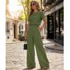 image:imageCHICME Two Piece Sets for Women Summer Outfits Short Sleeve Top Wide Leg Pants Set Elastic Waist Casual Work VacationArmy Green