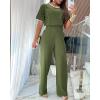image:imageCHICME Two Piece Sets for Women Summer Outfits Short Sleeve Top Wide Leg Pants Set Elastic Waist Casual Work VacationArmy Green