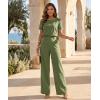 image:imageCHICME Two Piece Sets for Women Summer Outfits Short Sleeve Top Wide Leg Pants Set Elastic Waist Casual Work VacationArmy Green