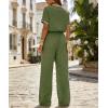 image:imageCHICME Two Piece Sets for Women Summer Outfits Short Sleeve Top Wide Leg Pants Set Elastic Waist Casual Work VacationArmy Green