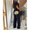 image:imageCHICME Two Piece Sets for Women Summer Outfits Short Sleeve Top Wide Leg Pants Set Elastic Waist Casual Work VacationBlack
