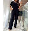 image:imageCHICME Two Piece Sets for Women Summer Outfits Short Sleeve Top Wide Leg Pants Set Elastic Waist Casual Work VacationBlack