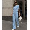 image:imageCHICME Two Piece Sets for Women Summer Outfits Short Sleeve Top Wide Leg Pants Set Elastic Waist Casual Work VacationLighted Blue