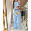 image:imageCHICME Two Piece Sets for Women Summer Outfits Short Sleeve Top Wide Leg Pants Set Elastic Waist Casual Work VacationLighted Blue