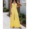 image:imageCHICME Women 2026 Sleeveless Deep V Sling Jumpsuit High Waist Pleated Jumpsuit Casual Beach Party Outfit with LiningYellow