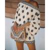 image:imageCHICME Womens 2 Piece Boho Outfit Lantern Sleeve Linen Top and Shorts Set Beach Vacation Summer OutfitsCapricot