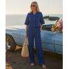 image:imageCHICME Womens 2 Piece Outfit Half Sleeve Button Down Top and Wide Leg Pants Set Casual Vacation Matching SetPurplish Blue