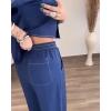 image:imageCHICME Womens 2 Piece Outfit Half Sleeve Button Down Top and Wide Leg Pants Set Casual Vacation Matching SetPurplish Blue