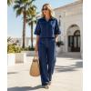 image:imageCHICME Womens 2 Piece Outfit Half Sleeve Button Down Top and Wide Leg Pants Set Casual Vacation Matching SetPurplish Blue