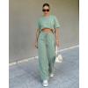 image:imageCHICME Womens 2 Piece Outfits Plain Short Sleeve Top and Casual Decoration Drawstring Elastic Waist Wide Leg Pants SetAgreen