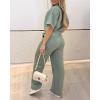 image:imageCHICME Womens 2 Piece Outfits Plain Short Sleeve Top and Casual Decoration Drawstring Elastic Waist Wide Leg Pants SetAgreen