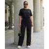 image:imageCHICME Womens 2 Piece Outfits Plain Short Sleeve Top and Casual Decoration Drawstring Elastic Waist Wide Leg Pants SetBlack