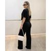 image:imageCHICME Womens 2 Piece Outfits Plain Short Sleeve Top and Casual Decoration Drawstring Elastic Waist Wide Leg Pants SetBlack