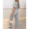image:imageCHICME Womens 2 Piece Outfits Plain Short Sleeve Top and Casual Decoration Drawstring Elastic Waist Wide Leg Pants SetGray