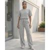 image:imageCHICME Womens 2 Piece Outfits Plain Short Sleeve Top and Casual Decoration Drawstring Elastic Waist Wide Leg Pants SetGray