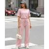 image:imageCHICME Womens 2 Piece Outfits Plain Short Sleeve Top and Casual Decoration Drawstring Elastic Waist Wide Leg Pants SetPink