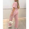 image:imageCHICME Womens 2 Piece Outfits Plain Short Sleeve Top and Casual Decoration Drawstring Elastic Waist Wide Leg Pants SetPink