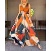 image:imageCHICME Womens Abstract Print V Neck Jumpsuit Wide Leg High Cinched Waist Backless Sleeveless Chic Vacation Beach RomperAmulticolor