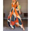 image:imageCHICME Womens Abstract Print V Neck Jumpsuit Wide Leg High Cinched Waist Backless Sleeveless Chic Vacation Beach RomperAmulticolor