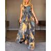 image:imageCHICME Womens Abstract Print V Neck Jumpsuit Wide Leg High Cinched Waist Backless Sleeveless Chic Vacation Beach RomperGray