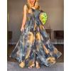 image:imageCHICME Womens Abstract Print V Neck Jumpsuit Wide Leg High Cinched Waist Backless Sleeveless Chic Vacation Beach RomperGray