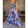 image:imageCHICME Womens Abstract Print V Neck Jumpsuit Wide Leg High Cinched Waist Backless Sleeveless Chic Vacation Beach RomperMulticolorblue