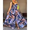 image:imageCHICME Womens Abstract Print V Neck Jumpsuit Wide Leg High Cinched Waist Backless Sleeveless Chic Vacation Beach RomperMulticolorblue