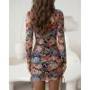 image:imageCHICME Womens Floral Mesh Bodycon Mini Dress Long Sleeve Drawstring Side Ruched Party DressMulticolor