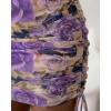 image:imageCHICME Womens Floral Mesh Bodycon Mini Dress Long Sleeve Drawstring Side Ruched Party DressPurple