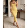 image:imageCHICME Womens Sexy Dress Midi Ribbed Sleeveless Criss Cross Straps Backless Summer Club Party Wedding Guest DressesLight Yellow